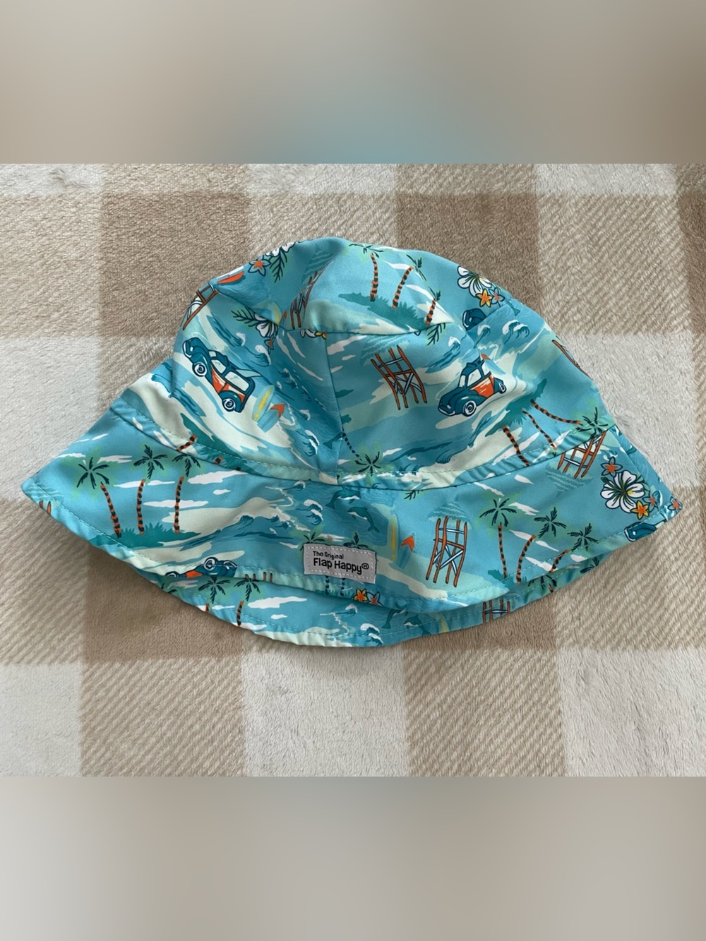 Flap Happy Blue Tropical Kids Bucket Hat with Orange Accents Babies size XL